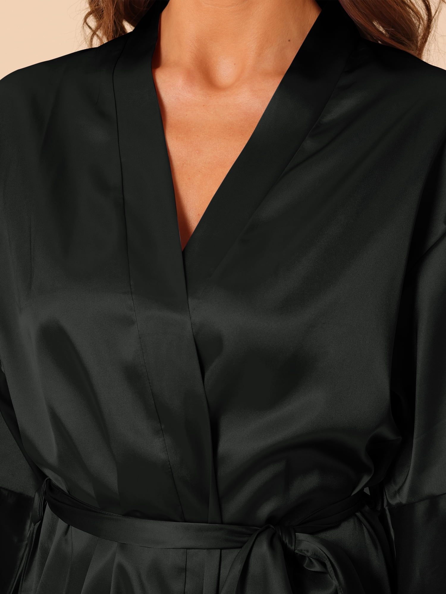 DARING DIVA Women's Satin Silky 3/4 Sleeves Tie Waist Loungewear Robes XL Black