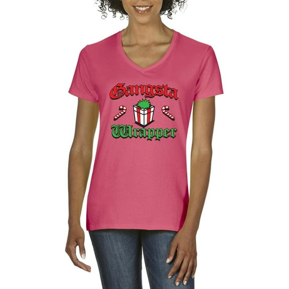 NIB - Women's T-Shirt V-Neck Short Sleeve - Christmas Wrapper