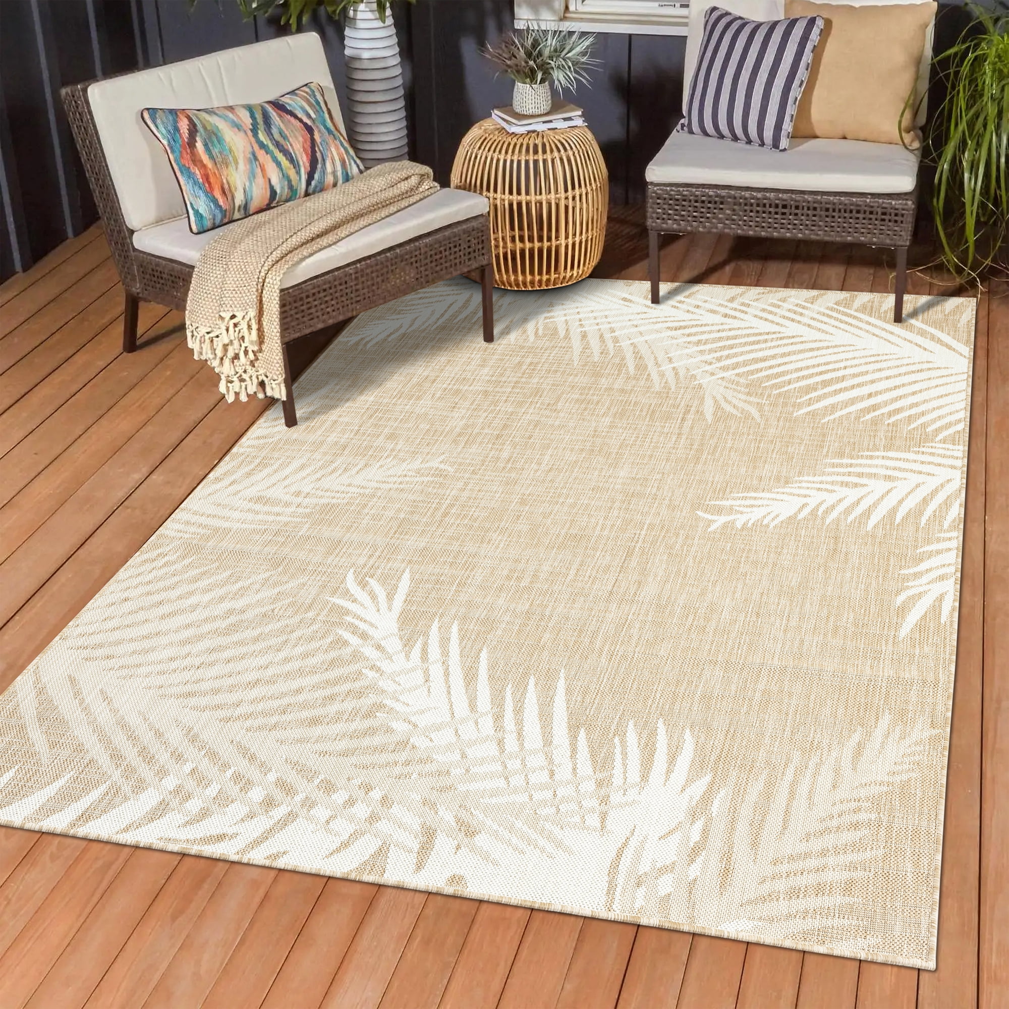 Ox Bay Carmindy Tropical Palms Indoor/Outdoor Area Rug, Beige/Ivory, 6'6" x 9'