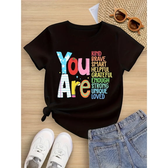children’s wear Retro Kids Positive Affirmations T-Shirt Cute Boys Girls Back to School Motivational Tee You Are Kind Brave Smart Graphic Cotton Shirt