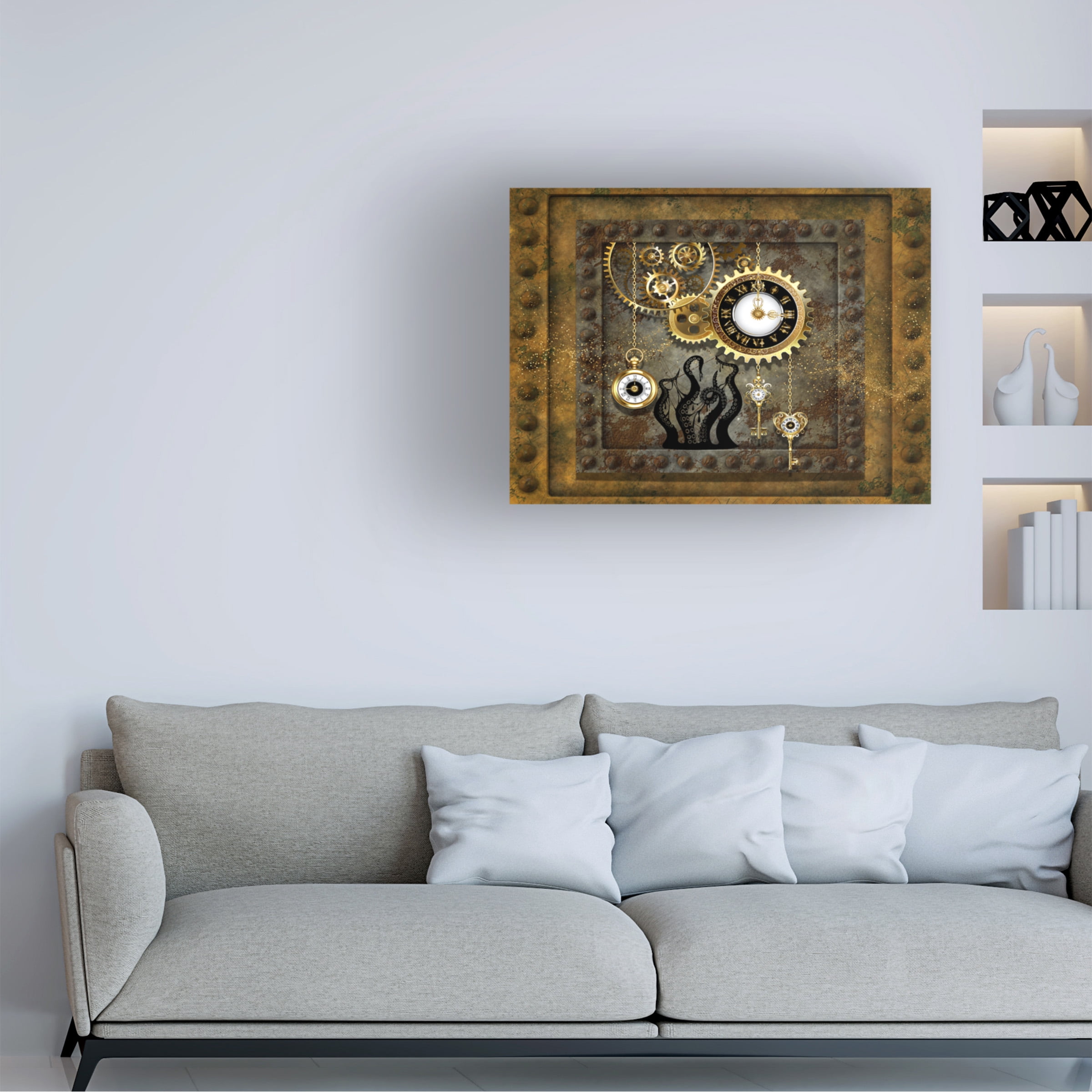 Canvas Wall Art - Tina Mitchell 'Steampunk Octopus Clockworks' Wall Art for Living Room, Bedroom, or Office DÃ©cor by Trademark Fine Art - 47 x 47 Inches