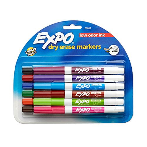 EXPO Low-Odor Dry Erase Markers, Fine Point, Assorted Colors, 12-Count