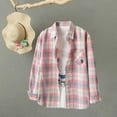 thumbnail image 4 of Women's Plaid Button Down Shirts Casual Long Sleeve Lapel Collar Flannel Shirt Loose Fit Fashion Tops with Pocket Pink-2 M, 4 of 4