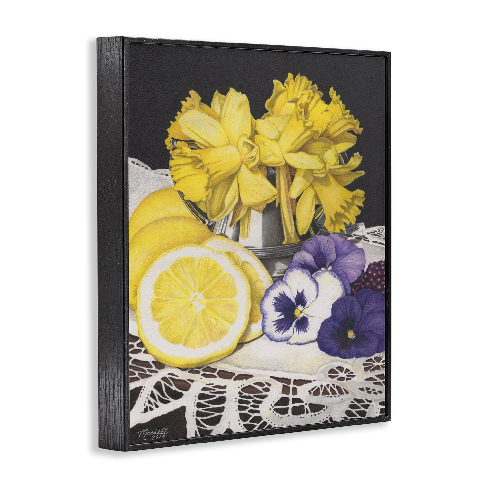 Stupell Industries Daffodils & Lemons Still Life Food & Beverage Painting Black Framed Art Print Wall Art, 16 x 20