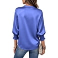 thumbnail image 5 of Maplenight Womens Satin Blouses V Neck Button Down 3/4 Sleeve Smocked Cuff Elegant Shirts Work Office Business Casual Blouses, 5 of 6