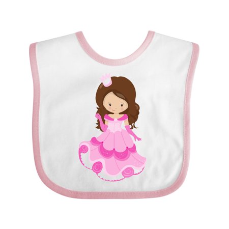 

Inktastic Cute Princess Crown Pink Dress Brown Hair Gift Baby Girl Bib