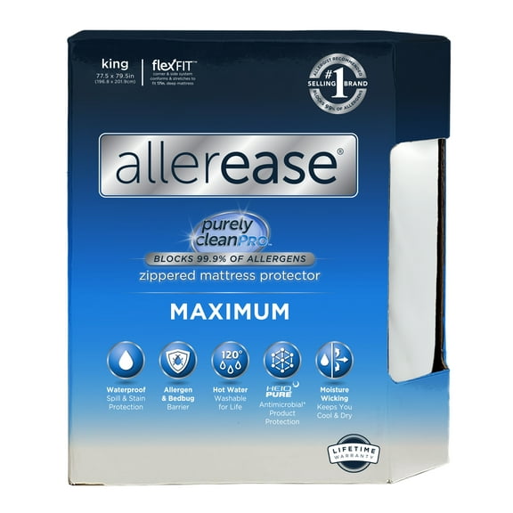 AllerEase Maximum Mattress Cover Protector King- Zippered, Waterproof, Allergen Barrier