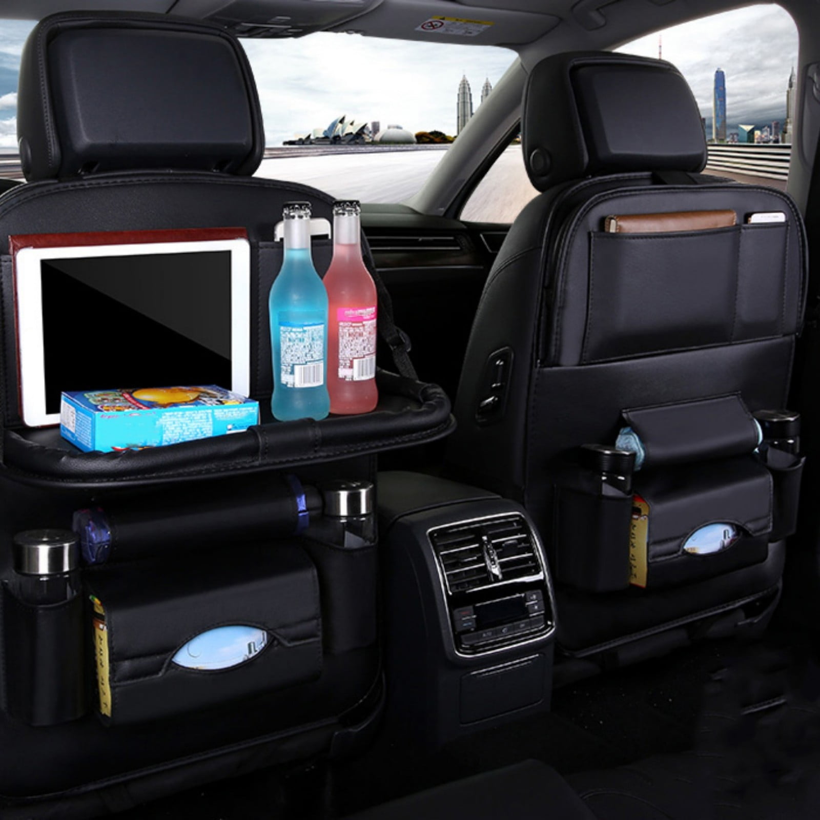 Car Backseat Organizer Auto Storage Bag With Foldable Table Tray