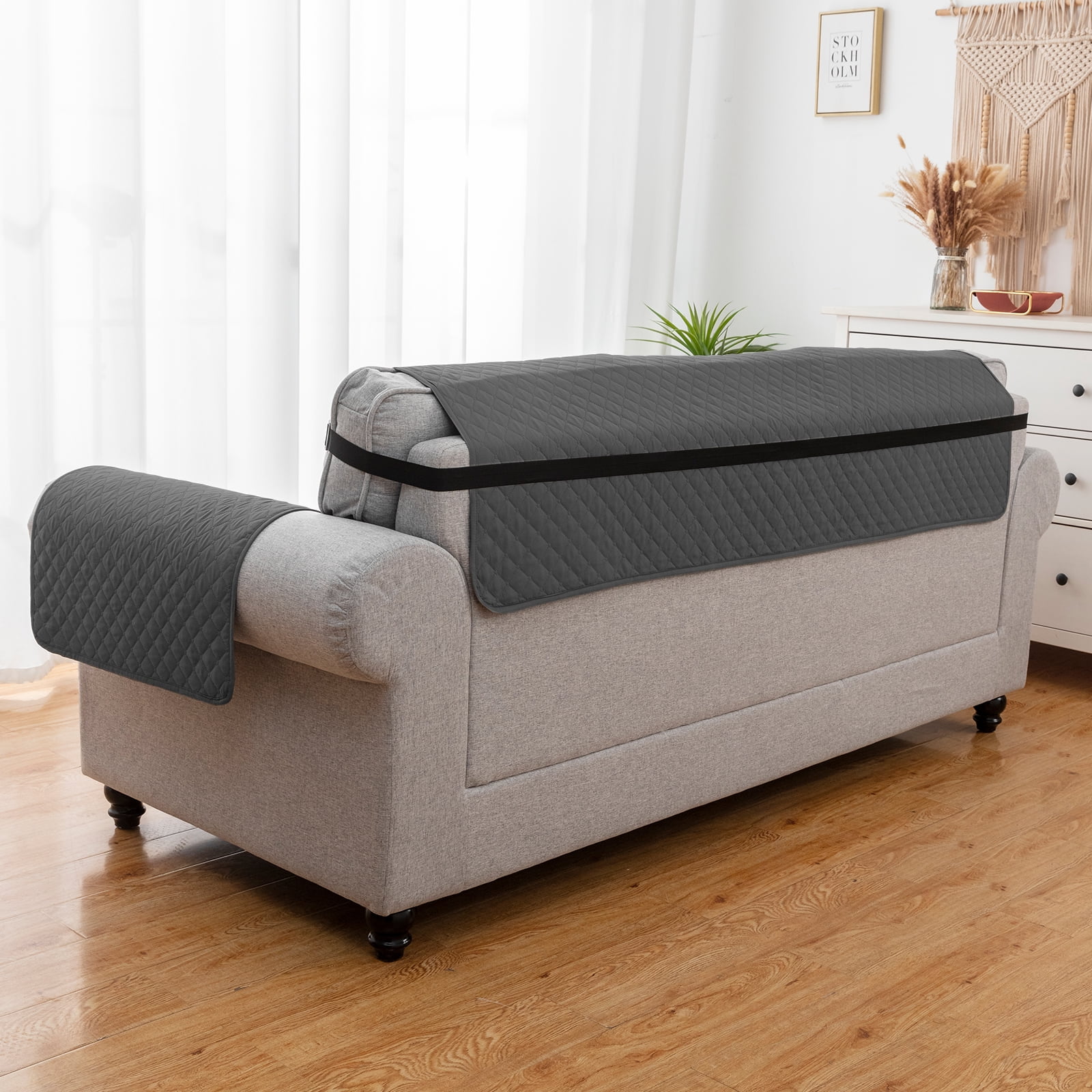 Sanmadrola 100% Waterproof Sofa Cover Anti Slip Couch Cover Machine Washable Slipcover Leakproof Furniture Protector for Dogs Kids Pets, Black Gray, Chair