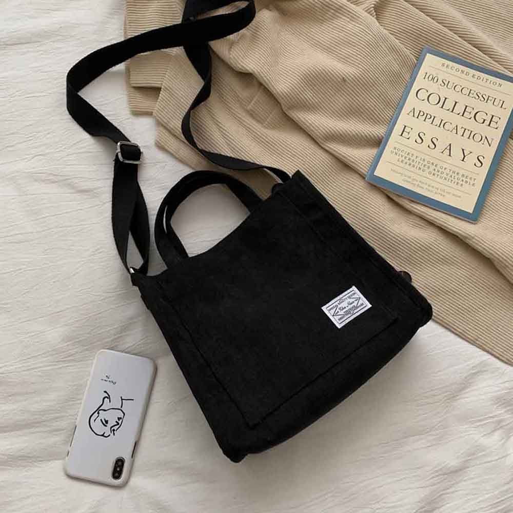 Cbcbtwo Crossbody Bags for Women, 10" Canvas Crossbody Bag Shoulder Bag Crossbody Purse Messenger Bag, Fashion Plain Canvas Corduroy Shopping Handbags Gifts for Women (Black)