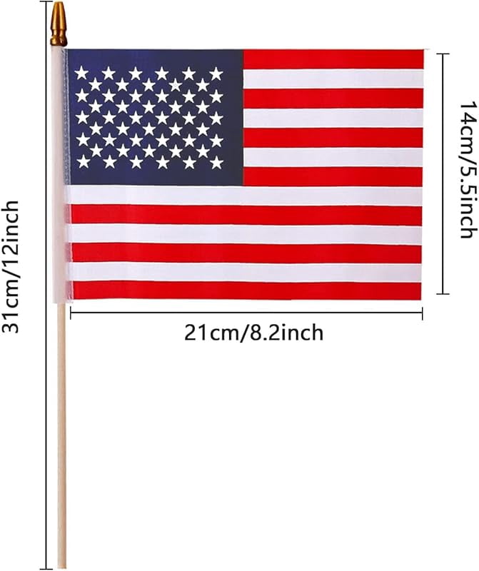12 Pack 5x8 Inch Small American Flags on stick, Mini Hand Held Flags,Perfect Independence Day, 4th of July, Memorial Day,Patriotic Holiday Yard Patio Decorations