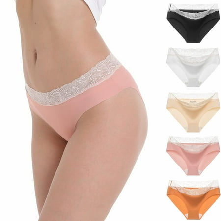

Alotou Womens Seamless Underwear Lace No Show Bikini Panties Invisible Hipster Stretch Briefs Pack
