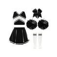 thumbnail image 3 of Aislor Girls Cheer Dance Halloween Sleeveless Crop Top Pleated Skirt Outfit Cheerleading Uniform Dress A White&Black 8, 3 of 7
