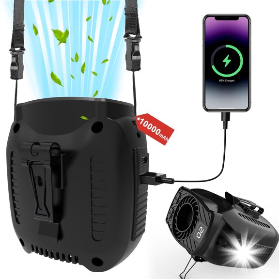 HOMEYA Portable Waist Fan, 10000mAh Rechargeable Clip on Belt Personal Fan, 5 Speeds Wearable Shirt Cooling Fan for Outdoor Workers Camping Travel