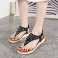 thumbnail image 4 of Women's Flat Sandals Dress Bohemian Summer Beach Shoes Casual Comfortable Boho Rhinestone Thong Flip-Flop Elastic Strappy, 4 of 7