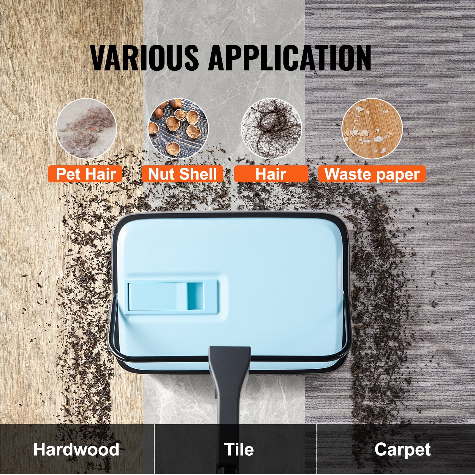 Carpet Sweeper Manual, Floor Sweeper with 300 ml Dustbin Capacity Easy to Empty, 6.7 inch Cleaning Width for Home Office Carpets Pet Hair Dust