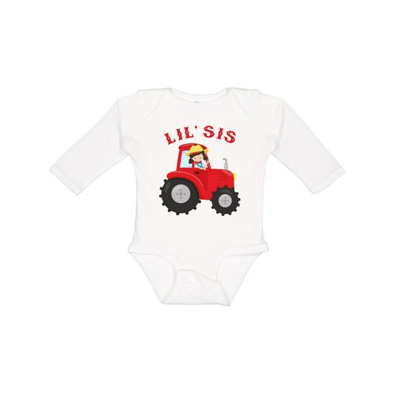 Inktastic Farmer Tractor Little Sis Girls Long Sleeve Baby Bodysuit