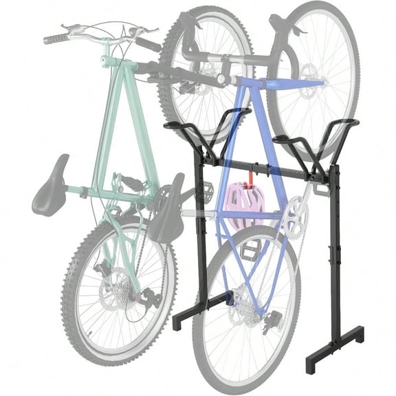2 Bikes Floor StandAdjustable Bicycle Parking Rack With Hook For Garage Indoor Outdoor Metal Cycle Storage Organizer Rack For Road Bikes