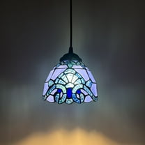 Tiffany Style Mini Hanging Lamp Blue Stained Glass Baroque Style LED Bulb Included 6”W*6”D*50”H