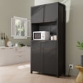 thumbnail image 5 of GIKPAL Pantry Cabinet with Charging Station, Fluted Kitchen Pantry Storage Cabinet with Shelves and Drawer, Boho Kitchen Hutch with Microwave Stand for Dining Living Room, Black, 5 of 8