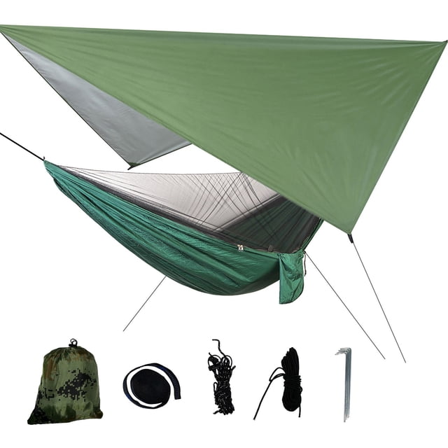 Hamaca portátil ligera para acampar con toldo para tienda, lona impermeable de nailon para lluvia con mosquitera 210T Wmkox8yii jkg1673