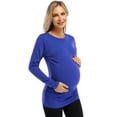 thumbnail image 3 of HA-EMORE Women's Maternity Shirts Round Neck Side Button Long Sleeve Pleated Top T-shirt Royal Blue XL, 3 of 6