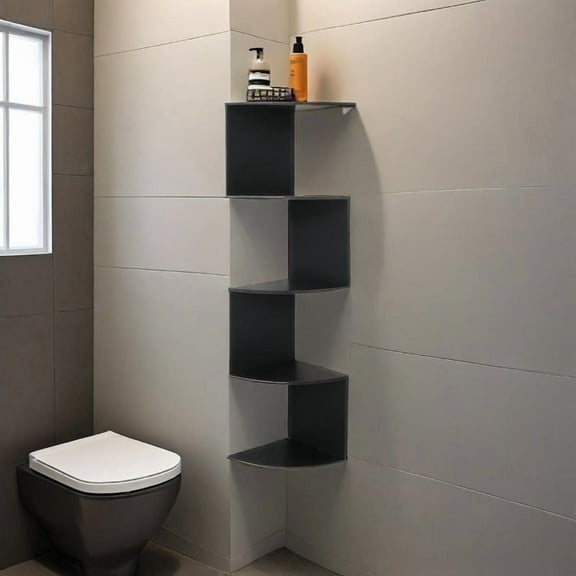 5-Tier Corner Shelf - Space-Saving Wall Organizer with White Acrylic Shelves for Bathroom, Bedroom & Office