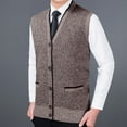 thumbnail image 4 of WREESH Fashion Vest Zip-Up Sleeveless Cardigan Men's S Sleeveless Garment Comfortable Breathable V-Neck Blouses Tops Sweater Coffee, 4 of 6