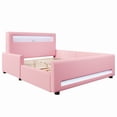 thumbnail image 6 of Euroco Upholstered Full Size Platform Bed with LED Light and USB Ports, 2 Drawers, Pink, 6 of 12