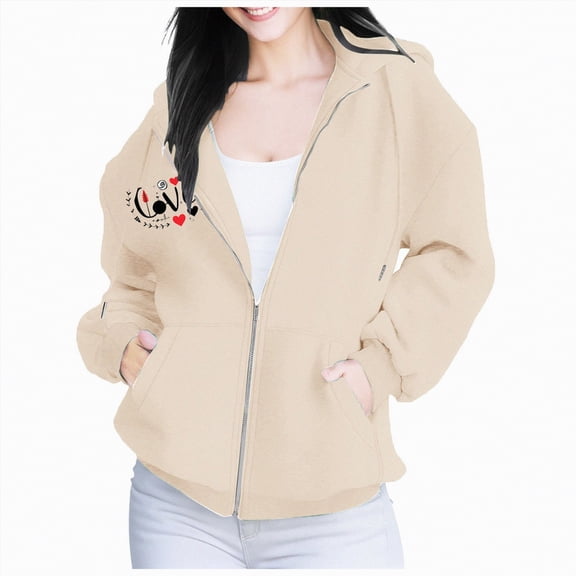 Futezty Zip Up Hoodie Women Hooded Oversized Sweatshirts Long Sleeve Casual Zipper Hoodies Jacket Fall Winter Outfits