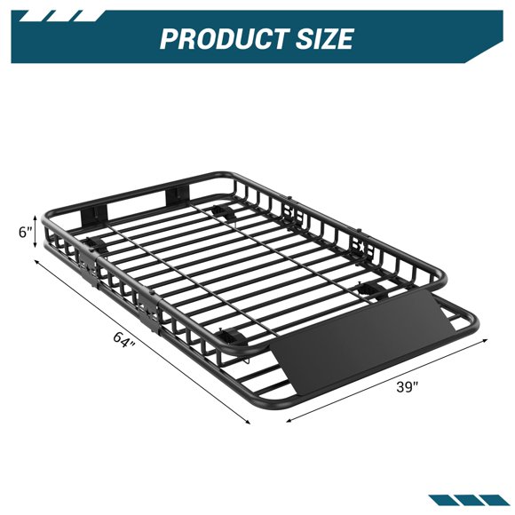Kojooin 64"x39" Universal Roof Rack Cargo Basket, Heavy Duty 200LB Carrier with Extension for SUV, Truck, Car, Van