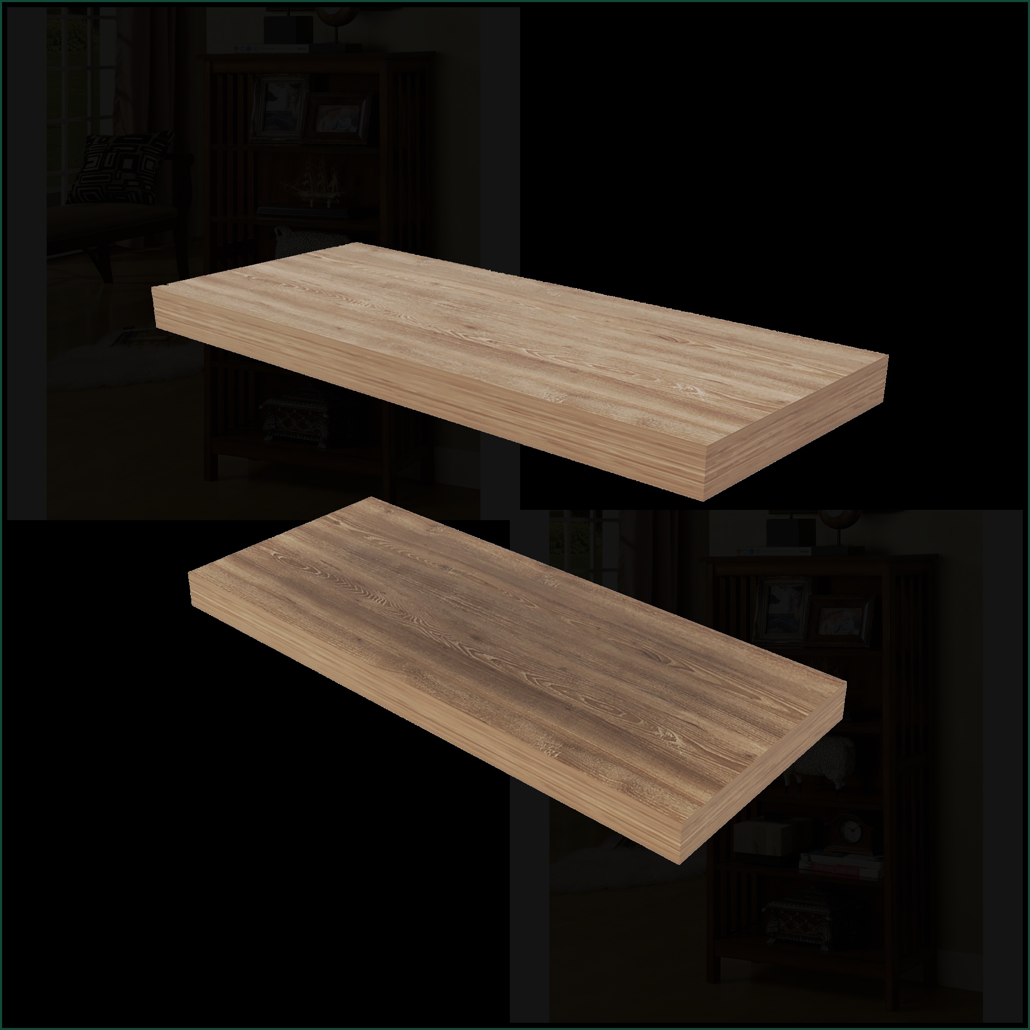Floating Shelves Modern Set of 2 | Space-Saving Wall Mounted | Engineered Wood, Beige