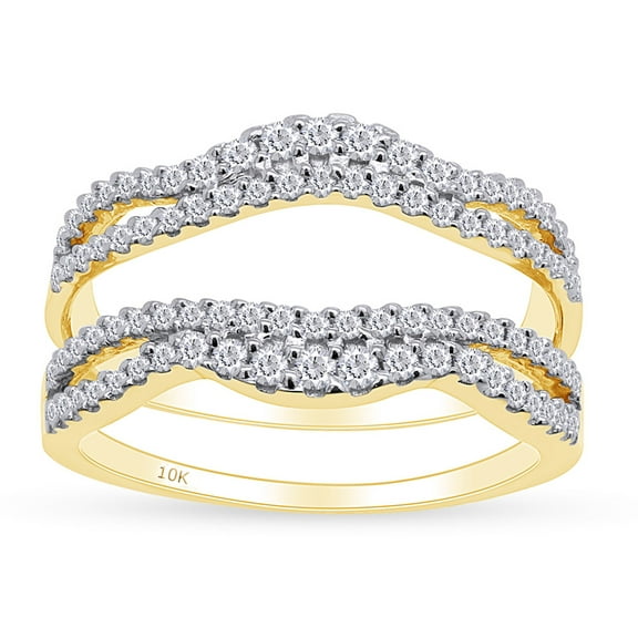 Round Cut White Cubic Zirconia Chevron Enhancer Guard Wedding Engagement Ring In 10K Yellow Gold Ring Size - 11.5