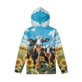 thumbnail image 2 of Xoenoiee Kids Hoodies Pullover Hoodies Long Sleeve Sweatshirt Fall Winter Clothing with Kangaroo Pocket Hooded Playwear for Traveling Hiking Running, Sunflower Cow Blue Sky Print, S, 2 of 7