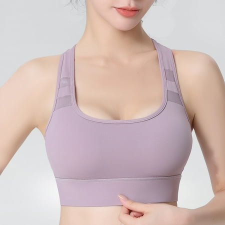 

Yuwull Women s Sports Bras Quick Drying Underwear Fitness Yoga Shockproof Vest Soild Color Running Gym Sports Bra Purple L Clearance