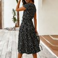 thumbnail image 4 of Alkepwun Dresses for Women V Neck Polka Dot Print Drawstring Elastic Waist Short Sleeve Midi Dress Loose Casual A-Line Summer Everyday Flowy Dresses, 4 of 5
