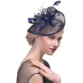 thumbnail image 1 of Tocado elegante para mujer, pinza para el pelo con plumas para novia, accesorios para cóctel Royal Ascot, azul marino, 1 of 4