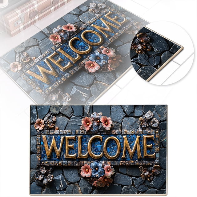 3D Floral Print Doormat Set Modern Bath Rug Entryway Carpet High Absorbency Machine Washable Floor Mat For Bathroom Front Door Indoor