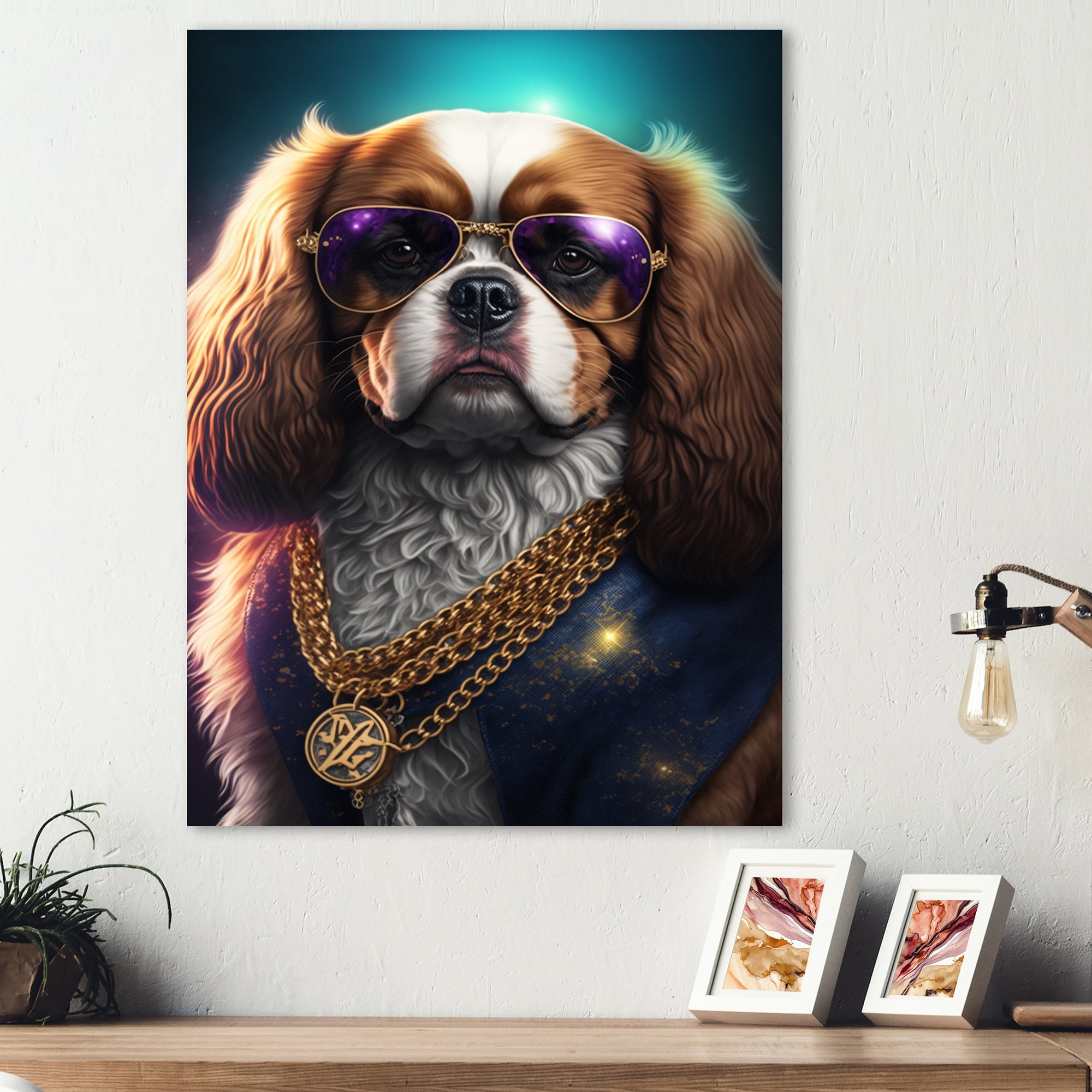 Designart Cavalier King Charles Spaniel Gangster In NYC I Canvas Wall Art