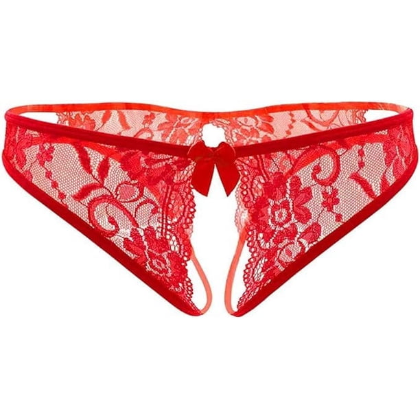 Zhuge Bragas Sexy para Mujer con Encaje Floral y Sin Entrepierna, Tejido Elástico, Diseño Atractivo y Cómodo para Momentos Especiales,Talle XL Rojo