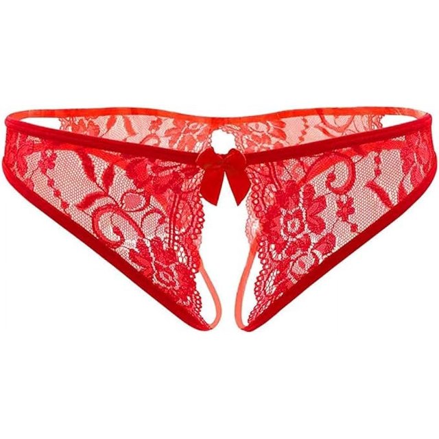 XmhyTop Bragas Sexy para Mujer con Encaje Floral y Sin Entrepierna, Tejido Elástico, Diseño Atractivo y Cómodo para Momentos Especiales,Talle S Rojo