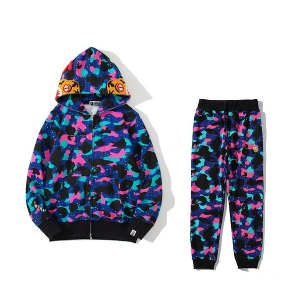 Full Zip Shark Hoodie Sport Jacket Jacket Two Piece Set, Fashion Casual Hoodie And Pants Sport Suit-Jinjin