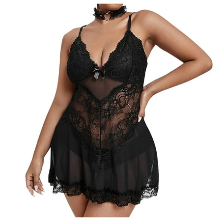 Henpk New Arrivals 2024 Now Trending 2024 Sexy Lingerie For Women Naughty For Sex Lingerie Plus Size Clearance Womens V-Neck Sexy Waist Retraction Splicing Pajama Skirts Add Underwear Black XXL