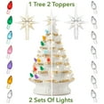 thumbnail image 2 of 12" Hand Painted Ceramic Christmas Tree, White Pre-Lit Tree, 100 Multi-Color Lights, 2 Star Toppers, 2 of 6