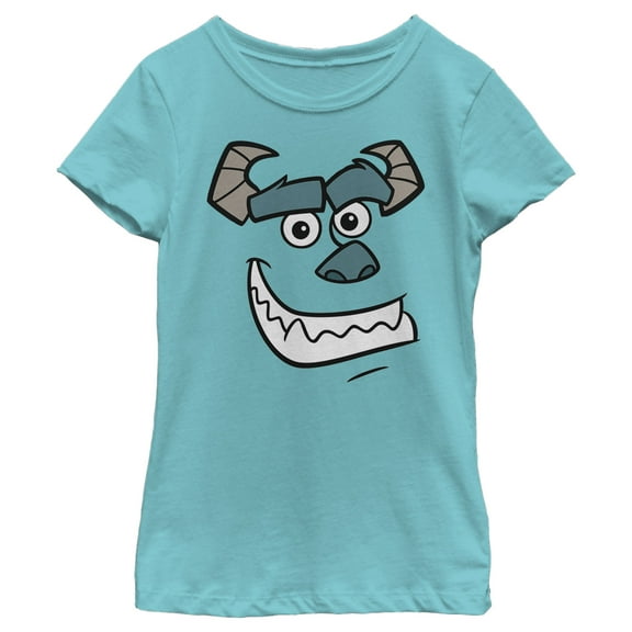 Girl's Monsters Inc Sulley Face  Graphic Tee Tahiti Blue Medium