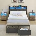 thumbnail image 2 of Bed Frame with Headboard and Storage Drawers, Upholstered Platform Bed Frame with Chargin Station and LED Lights, Heavy Duty, No Box Spring Needed, 2 of 7