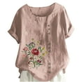thumbnail image 2 of DTBPRQ Women's Linen Shirts Embroidered Blouse Cotton Linen Short Sleeve Boho Mexican Tunic Top Casual T Shirt, 2 of 4