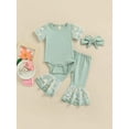 thumbnail image 3 of Baby Girls Bell Bottoms 3Pcs Daisy Outfits 3M 6M 12M 18M Mesh Patchwork Playsuit Flared Pants Headband, 3 of 10