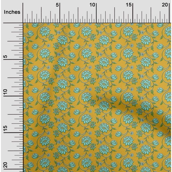 oneOone Polyester Lycra Dark Yellow Fabric Leaves & Flower Floral Diy Clothing Quilting Fabric Print Fabric By Yard 56 Inch Wide