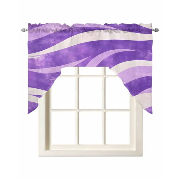 Purple Waves Kitchen Curtains Swag Valance for Windows/Bathroom/Cafe, Ombre Sea Ripples Shabby Beach Rod Pocket Drape Panel Swag Curtain Valance for Bedroom/Living Room 55''x36''